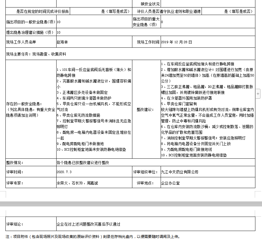 九江中天藥業(yè)有限公司 年產(chǎn)120t環(huán)丙乙炔生產(chǎn)裝置項目