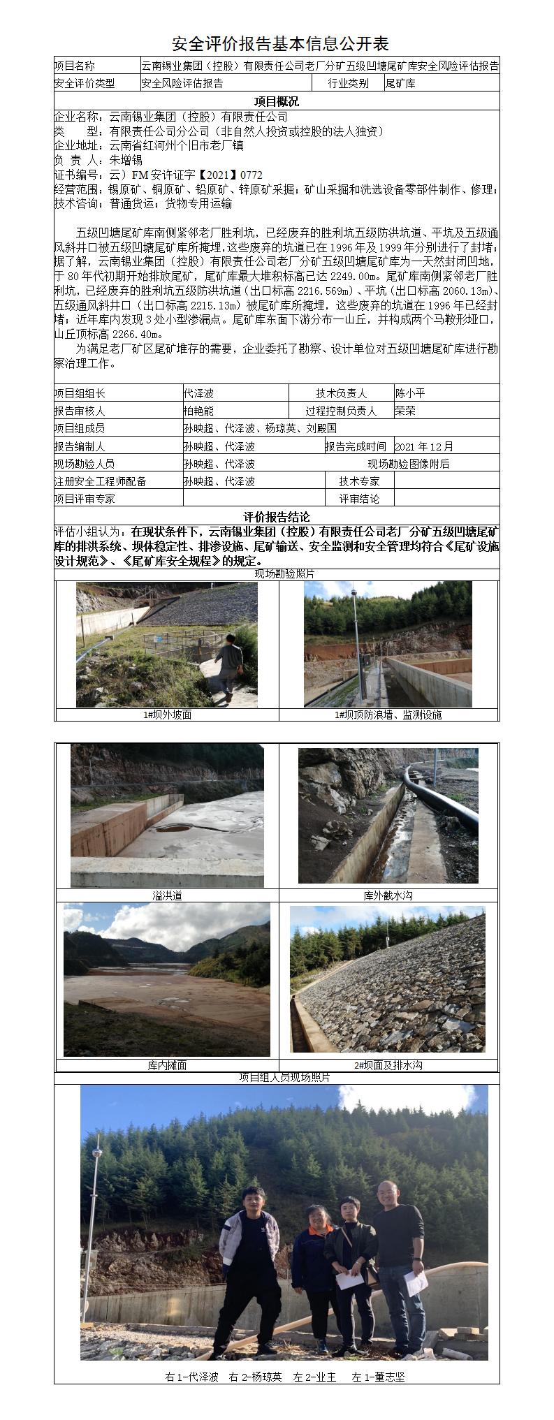 安全評價報告基本信息公開表（五級凹塘尾礦庫治理工程）