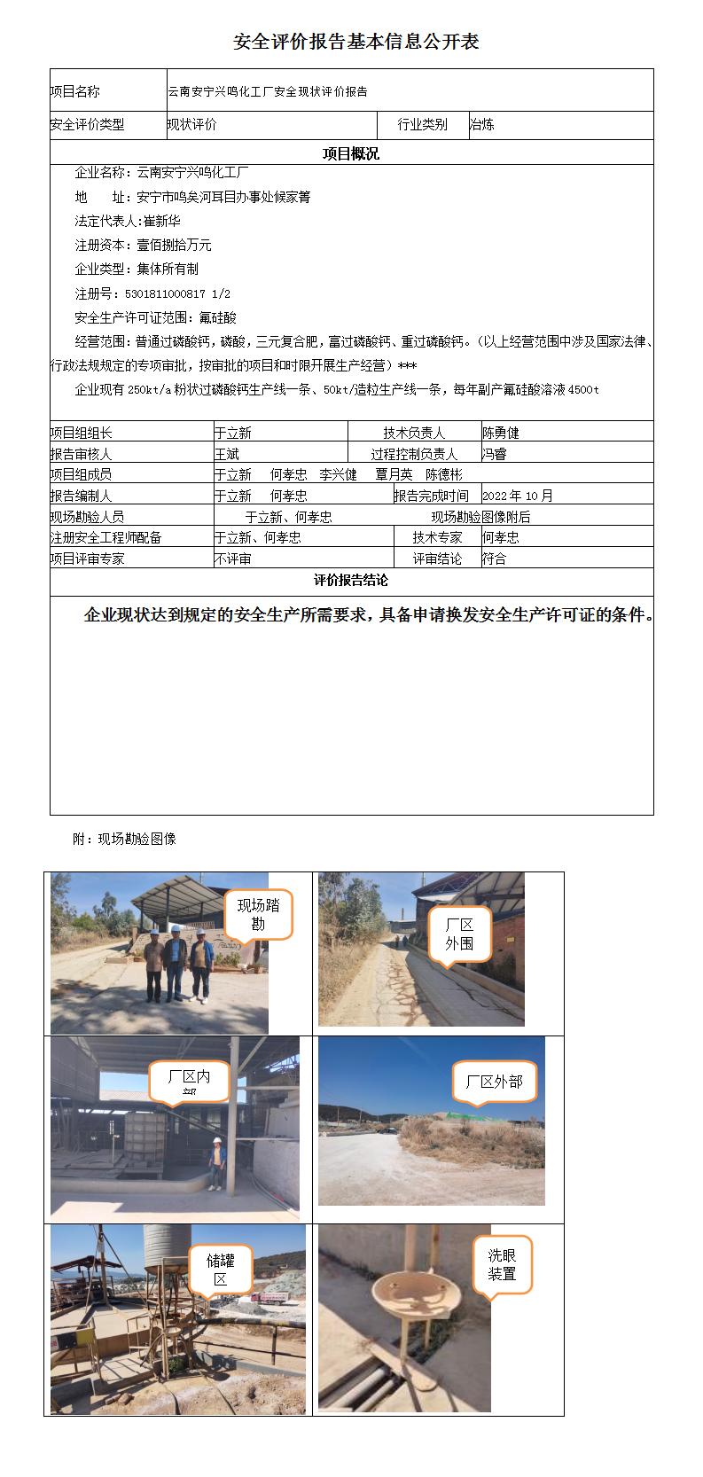 安全評價報告基本信息公開表興鳴